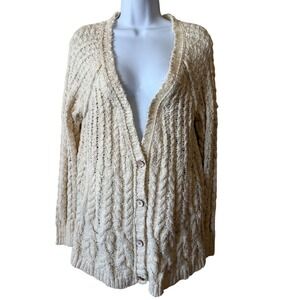 Free People Cream Cotton Cable Knit Cardigan Sweater Medium Ivory Button Up